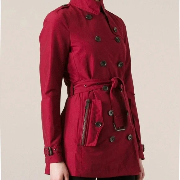 Burberry Brit red cotton blend double breasted trench coat alizarin crimson 8 - Picture 1 of 16